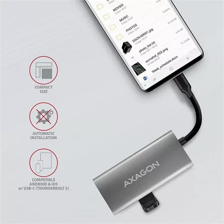 Axagon HMC-4G2 4-portos USB3.2 Gen 2×1 C USB3.0 hub szürke