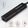 Axagon HMC-GL3A 4-portos USB-C USB3.0 RJ45 hub fekete