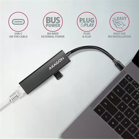 Axagon HMC-GL3A 4-portos USB-C USB3.0 RJ45 hub fekete