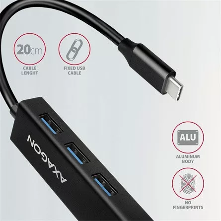 Axagon HMC-GL3A 4-portos USB-C USB3.0 RJ45 hub fekete