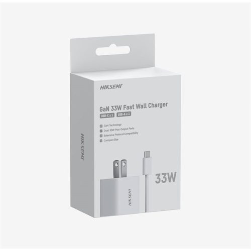 Hiksemi Hikvision HIKSEMI Telefon töltő - 1db USB-C, 1db USB-A , 33W, US plug