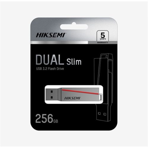HIKVISION PCC HIKSEMI Pendrive 256GB E307C U3 "Dual Slim" USB 3.2/Type-C, Szürke (HIKVISION)