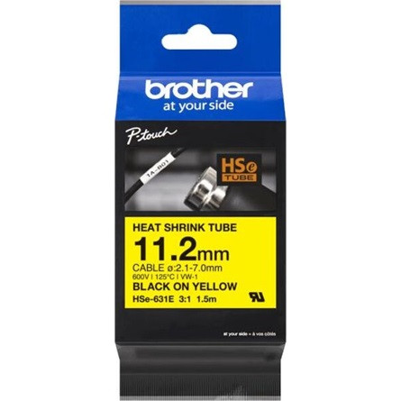 Brother HSE-631E Black on Yellow 11,2mm 1,5m címketekercs fekete-sárga