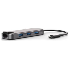   Bluestork USB Hub - HUB-OFFICE (USB-C to 3xUSB 2.0 port + 1xUSB-C + 1xHDMI + 1xRJ45, szürke)