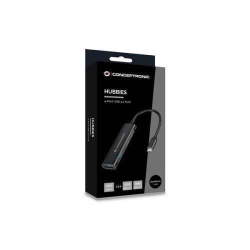 Conceptronic USB Hub - HUBBIES12B (4 Port, USB-C to 2x USB-C+2x USB-A, fekete)