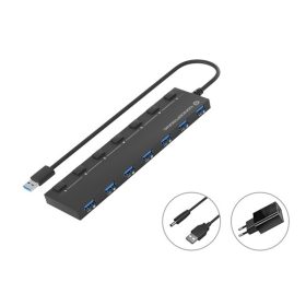   Conceptronic USB Hub - HUBBIES19BP (7 Port, USB-A to 7xUSB 2.0, külső táp, fekete)