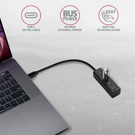 Axagon HUE-M1C 4-portos USB-C USB3.0 hub fekete