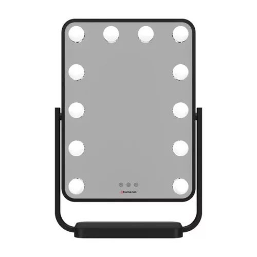 HUMANAS HM01 dönthető kozmetikai tükör, 12 db LED, érintőképernyő, 360°, teljesítmény, szín szabályozás, black