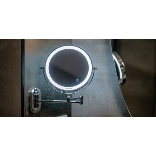 HUMANAS BM01 professzionális kozmetikai tükör, 2 oldalas, LED háttérvilágítás, 20 cm átmérő, 5x zoom, 3 színhőmérséklet