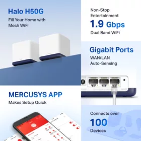   Mercusys Halo H50G (2-pack) AC1900 egész otthont lefedő Mesh Wi-Fi 6 rendszer