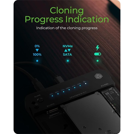 Raidsonic ICY BOX Docking & Clonstation M.2/2.5"/3.5" PCIe NVMe / SATA3 USB3.2 Gen2×1 C dokkoló fekete USB3 A-C kábellel