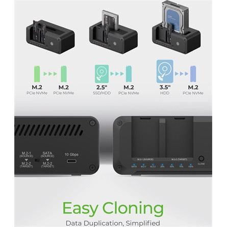 Raidsonic Clone & DockingStation 2.5"/3.5" SATA/m.2 NVMe PCIe NVMe / SATA3 USB3.2 Gen2×1 A USB3.2 Gen2×1 C dokkoló