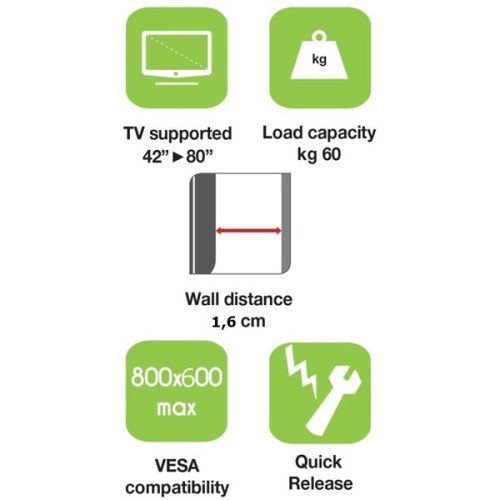TECHLY ICA-PLB 860 fix fali konzol 42-80" LED/LCD kijelzőhöz, ultra slim, fekete