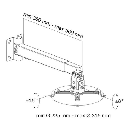 TECHLY ICA-PM 16 univerzális oldalfali / mennyezeti projektor konzol, 43-65 cm, ezüst