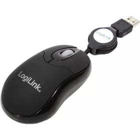   LogiLink Mini  USB optikai notebook egér visszahúzható kábellel, fekete