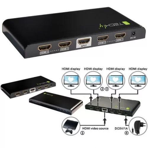 TECHLY HDMI splitter, 1 in 4 out, 30 méter, 4K Ultra HD