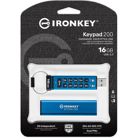 Kingston 16GB IronKey Keypad 200 USB 3.2 Gen 1 pendrive kék