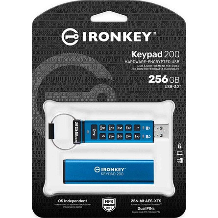 Kingston 256GB IronKey Keypad 200, FIPS 140-3 Lvl 3 (Pending) AES-256 Encrypted