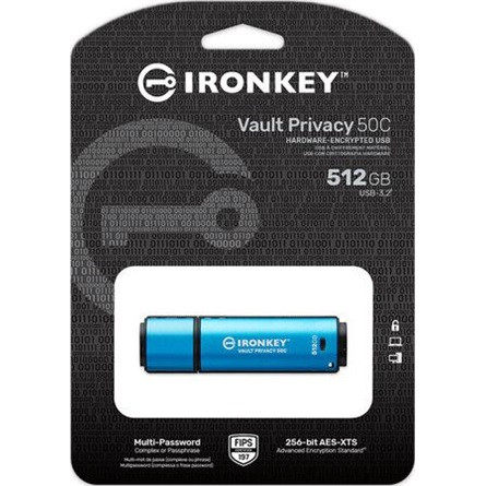 Kingston 512GB USB-C IronKey Vault Privacy 50C AES-256 Encrypted, FIPS 197 pendrive