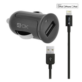   Blautel 4-OK autós töltő USB aljzat 12W, IPCMB5 utód + lightning kábel, FEKETE