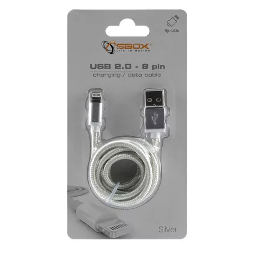 SBOX Kábel, CABLE USB A Male -> 8-pin iPh Male 1.5 m Silver - Blister