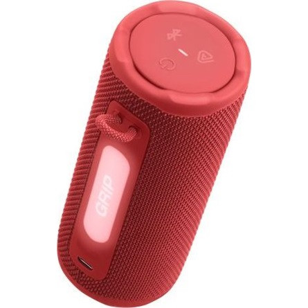 JBL GRIP RED hordozható bluetooth  hangszóró, piros, app vezérlés, USB, vízálló, porálló, beépített hangulat világítás