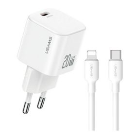   USAMS JO hálózati töltő Type-C aljzat 20W, PD gyorstöltő + lightning kábel, FEHÉR