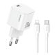USAMS JO hálózati töltő Type-C aljzat 20W, PD gyorstöltő + lightning kábel, FEHÉR