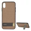 Joyroom iPhone XS 5.8 JOYROOM szilikon telefonvédő textil bevonat, kitámasztó, BARNA