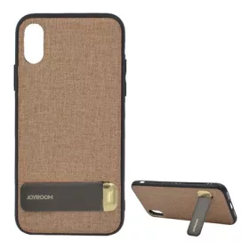   Joyroom iPhone XS 5.8 JOYROOM szilikon telefonvédő textil bevonat, kitámasztó, BARNA