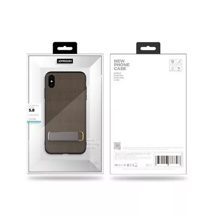 Joyroom iPhone XS 5.8 JOYROOM szilikon telefonvédő textil bevonat, kitámasztó, BARNA