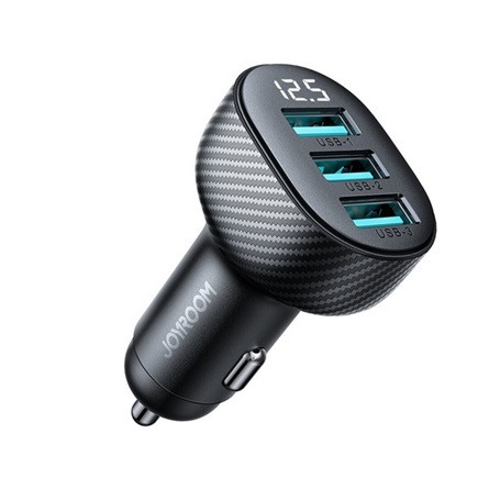 JOYROOM autós töltő 3 USB aljzat 18W, karbon minta, FEKETE