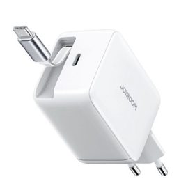   JOYROOM JR-TCL06 hálózati töltő Type-C aljzat (67W, GaN, gyorstöltő + fix Type-C kábel) FEHÉR