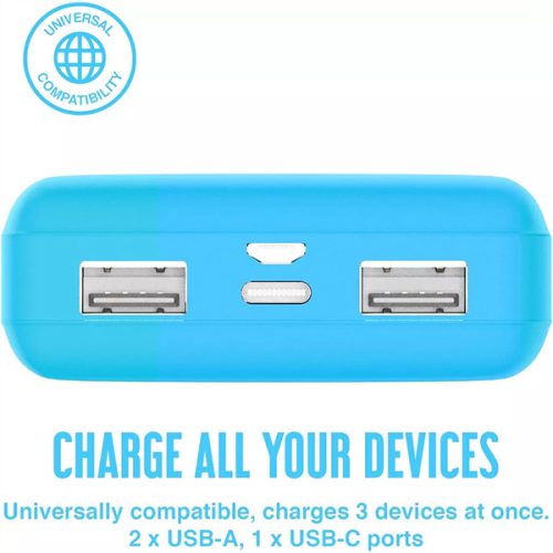 HAFFNER JUICE UNIVERZÁLIS HORDOZHATÓ, ASZTALI AKKUMULÁTOR TÖLTŐ - ECO 3 POWER BANK - 2XUSB +TYPE-C - 10.000 MAH - VILÁGOS KÉK