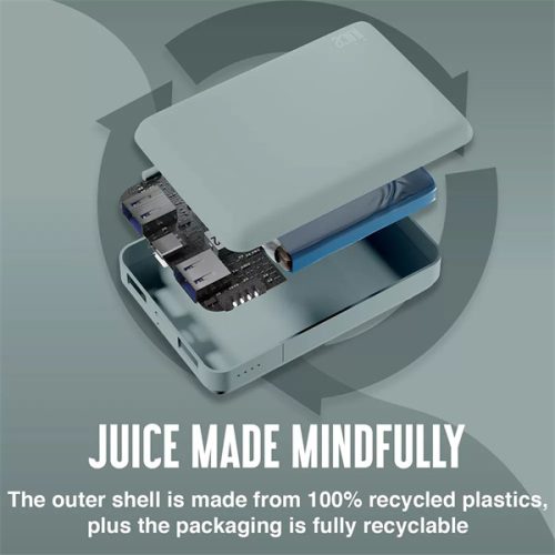 HAFFNER JUICE UNIVERZÁLIS HORDOZHATÓ, ASZTALI AKKUMULÁTOR TÖLTŐ - ECO 3 POWER BANK - 2XUSB +TYPE-C - 10.000 MAH - ÉJFEKETE ZÖLD