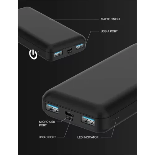 HAFFNER JUICE UNIVERZÁLIS HORDOZHATÓ, ASZTALI AKKUMULÁTOR TÖLTŐ - ECO 5 POWER BANK - 2XUSB +TYPE-C - 15.000 MAH - FEKETE