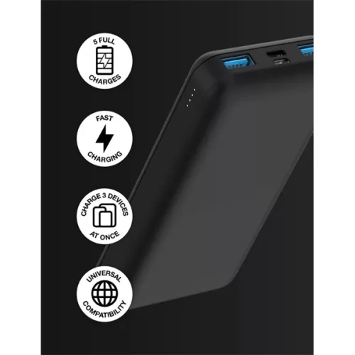 HAFFNER JUICE UNIVERZÁLIS HORDOZHATÓ, ASZTALI AKKUMULÁTOR TÖLTŐ - ECO 5 POWER BANK - 2XUSB +TYPE-C - 15.000 MAH - FEKETE