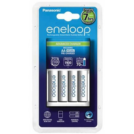 PANASONIC ENELOOP akkutöltő 240V, 4xAA/AAA elem kompatibilis + 4db 1900mAh AA elem, FEHÉR