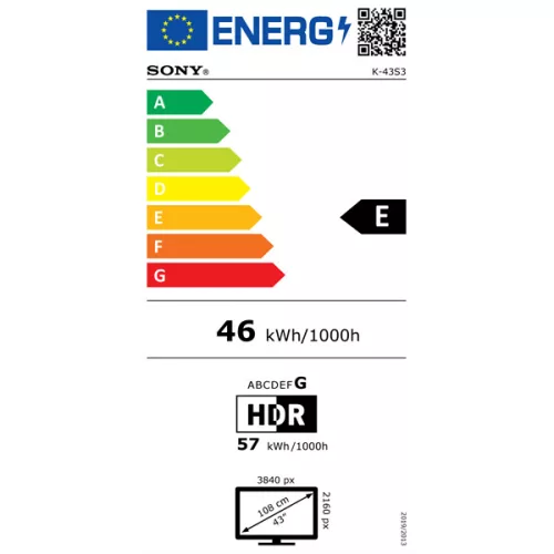 SONY Bravia 3 K43S35PB.CEI 43", Direct LED, 4K, Ultra HD, Google TV, Smart televízió, 3840×2160, 4xHDMI/2xUSB/WIFI