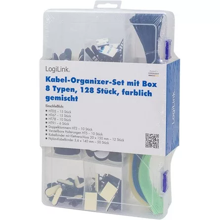 Logilink Kábelrendező készlet dobozban, 8 db, 128 db, vegyes színben