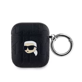   CG MOBILE KARL LAGERFELD PU EMBOSSED KARL HEAD szilikon tok (ütésállóság, karabíner) FEKETE Apple AirPods 1/2