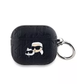   CG MOBILE KARL LAGERFELD PU EMBOSSED KARL AND CHOUPETTE HEADS szilikon tok (ütésállóság, karabíner) FEKETE Apple AirPods 3