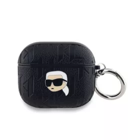   CG MOBILE KARL LAGERFELD PU EMBOSSED KARL HEAD szilikon tok (ütésállóság, karabíner) FEKETE Apple AirPods 3