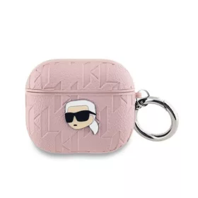   CG MOBILE KARL LAGERFELD PU EMBOSSED KARL HEAD szilikon tok (ütésállóság, karabíner) RÓZSASZÍN Apple AirPods 3
