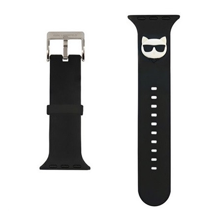 CG MOBILE Apple Watch Series 5 44mm KARL LAGERFELD SILICONE CHOUPETTE HEAD pótszíj egyedi méret, fém csat, FEKETE