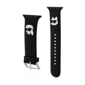   CG MOBILE Apple Watch Series 5 44mm KARL LAGERFELD KARL AND CHOUPETTE HEAD NFT pótszíj egyedi méret, fém csat, FEKETE