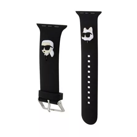 CG MOBILE Apple Watch Series 5 44mm KARL LAGERFELD KARL AND CHOUPETTE HEAD NFT pótszíj egyedi méret, fém csat, FEKETE
