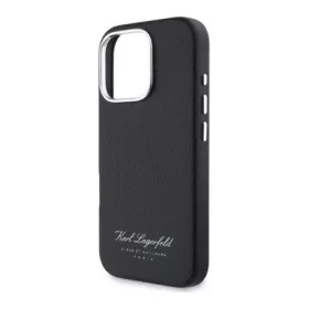   CG MOBILE iPhone 16 Pro KARL LAGERFELD GRAINED PU HOTEL RSG szilikon telefonvédő ütésállóság, bőr hatású hátlap, FEKETE