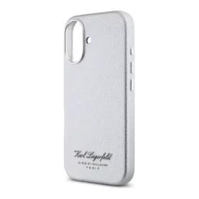   CG MOBILE iPhone 16 KARL LAGERFELD GRAINED PU HOTEL RSG szilikon telefonvédő ütésállóság, bőr hatású hátlap, VILÁGOSSZÜRKE