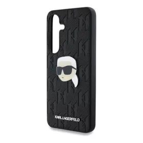   CG MOBILE Samsung S25 KARL LAGERFELD LEATHER MONOGRAM PIN LOGO KARL HEAD szilikon telefonvédő ütésállóság, FEKETE